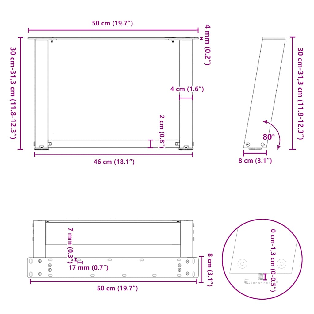 Coffee Table Legs U-Shaped 2 pcs Natural Steel 50x(30-31) cm Steel
