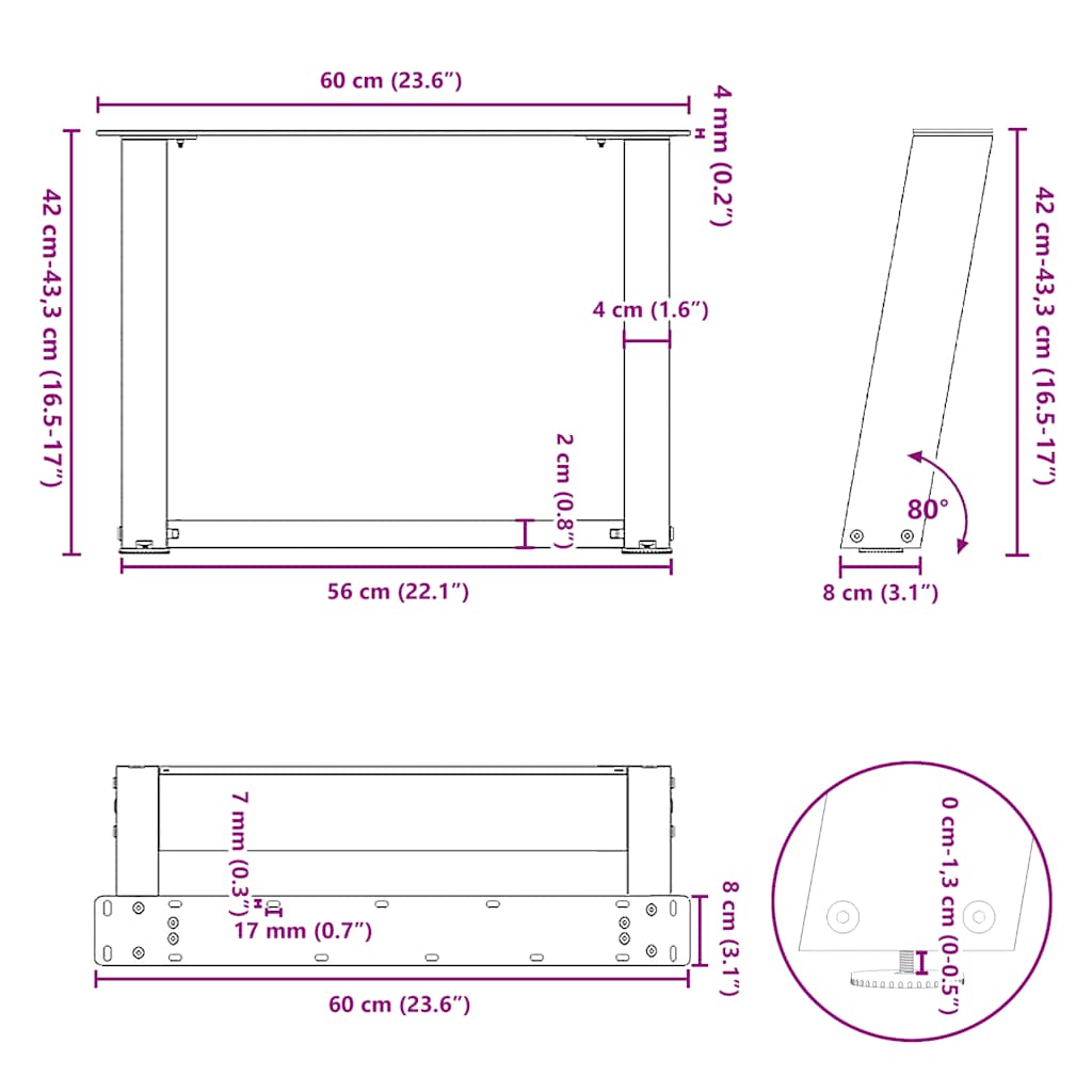 Coffee Table Legs U-Shaped 2 pcs Natural Steel 60x(42-43) cm Steel
