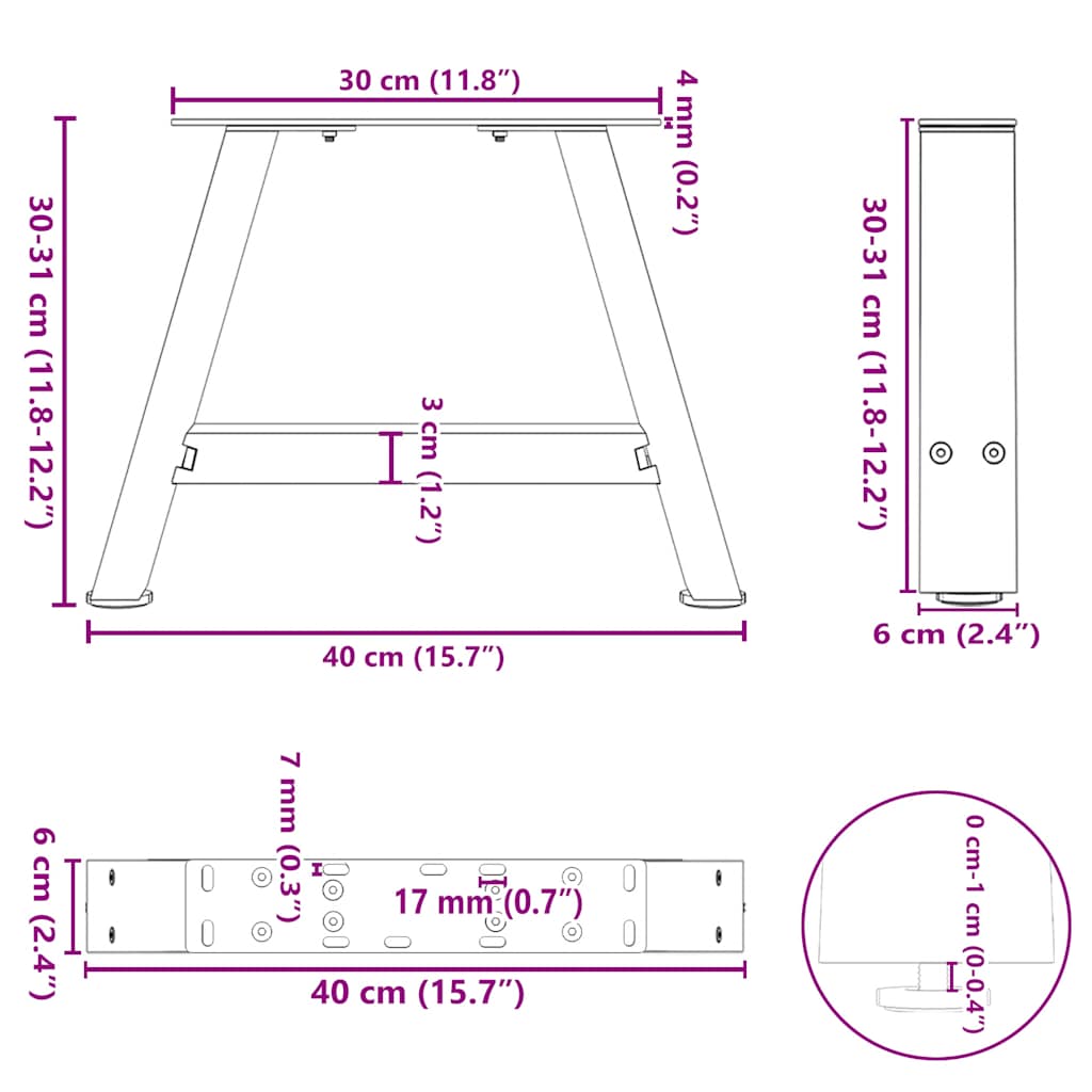 Coffee Table Legs A-Shaped 2 pcs Black 40x(30-31) cm Steel