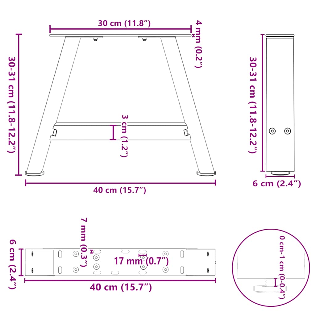 Coffee Table Legs A-Shaped 2 pcs Anthracite 40x(30-31) cm Steel