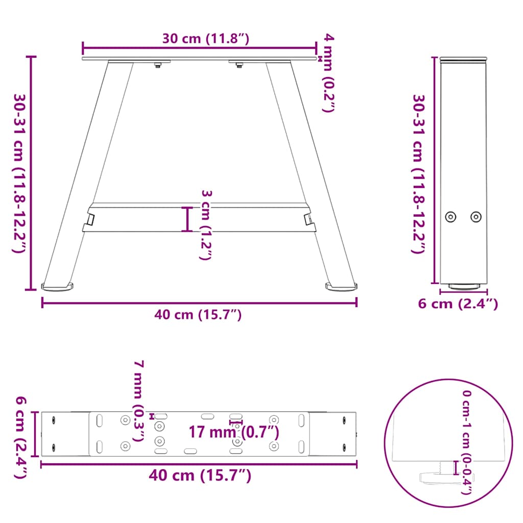Coffee Table Legs A-Shaped 2 pcs 40x(30-31) cm Steel