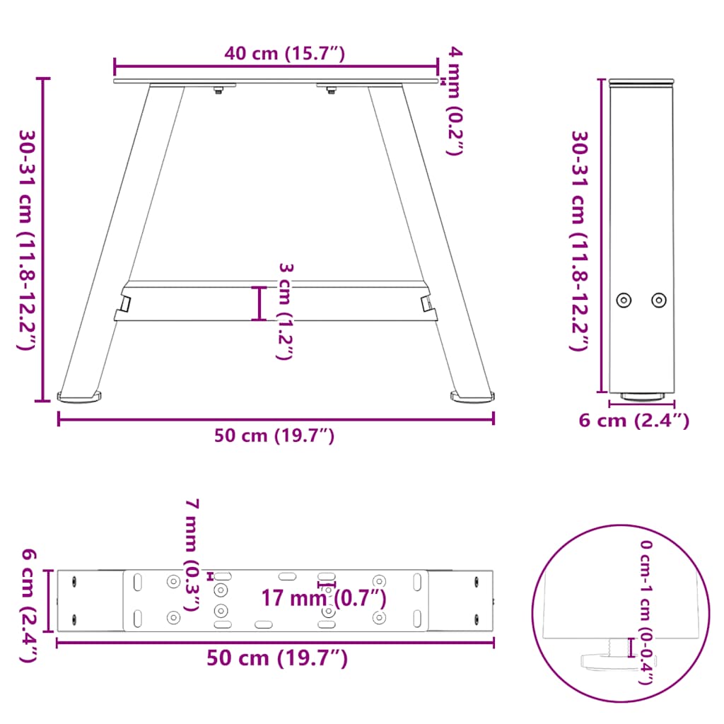 Coffee Table Legs A-Shaped 2 pcs Black 50x(30-31) cm Steel