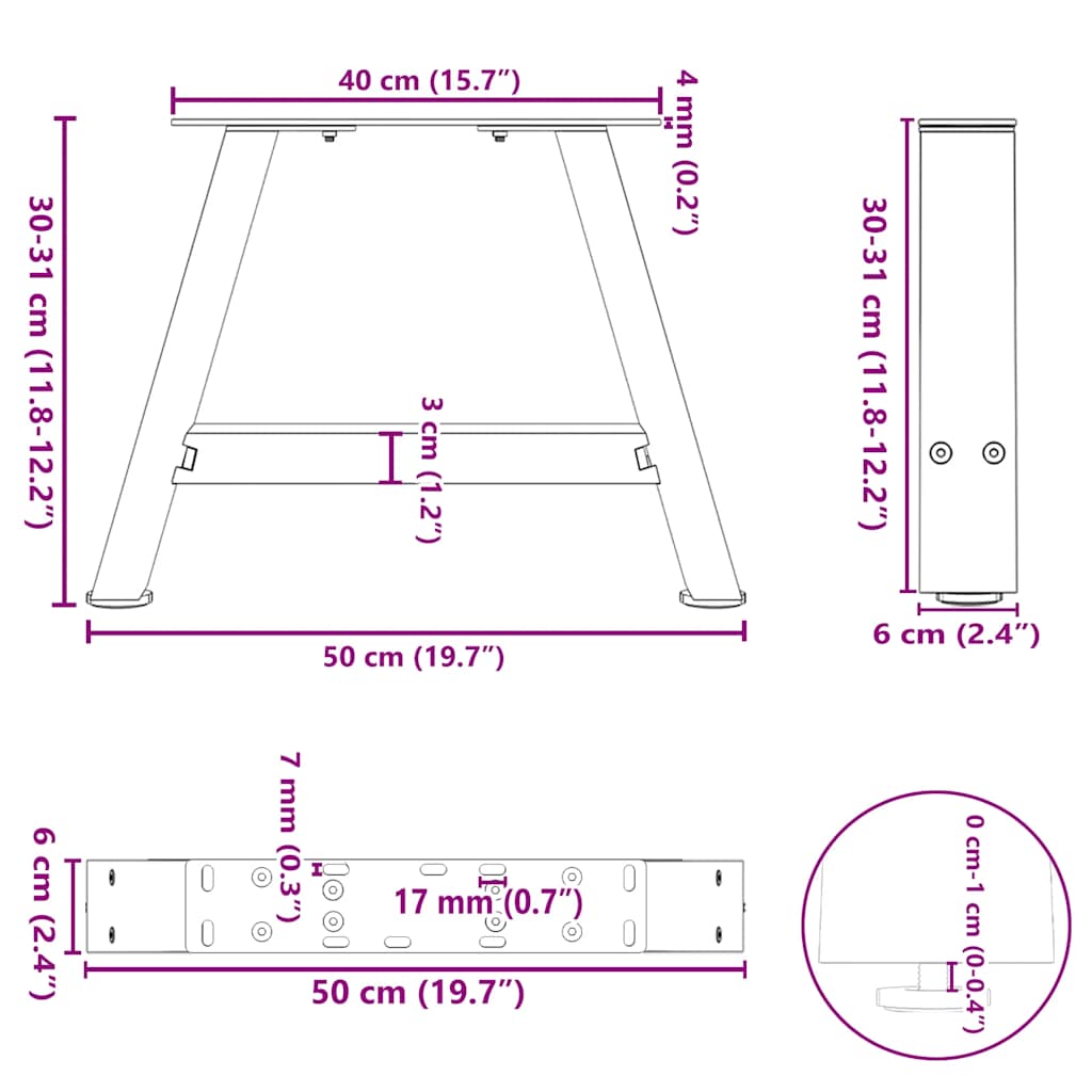 Coffee Table Legs A-Shaped 2 pcs Anthracite 50x(30-31) cm Steel