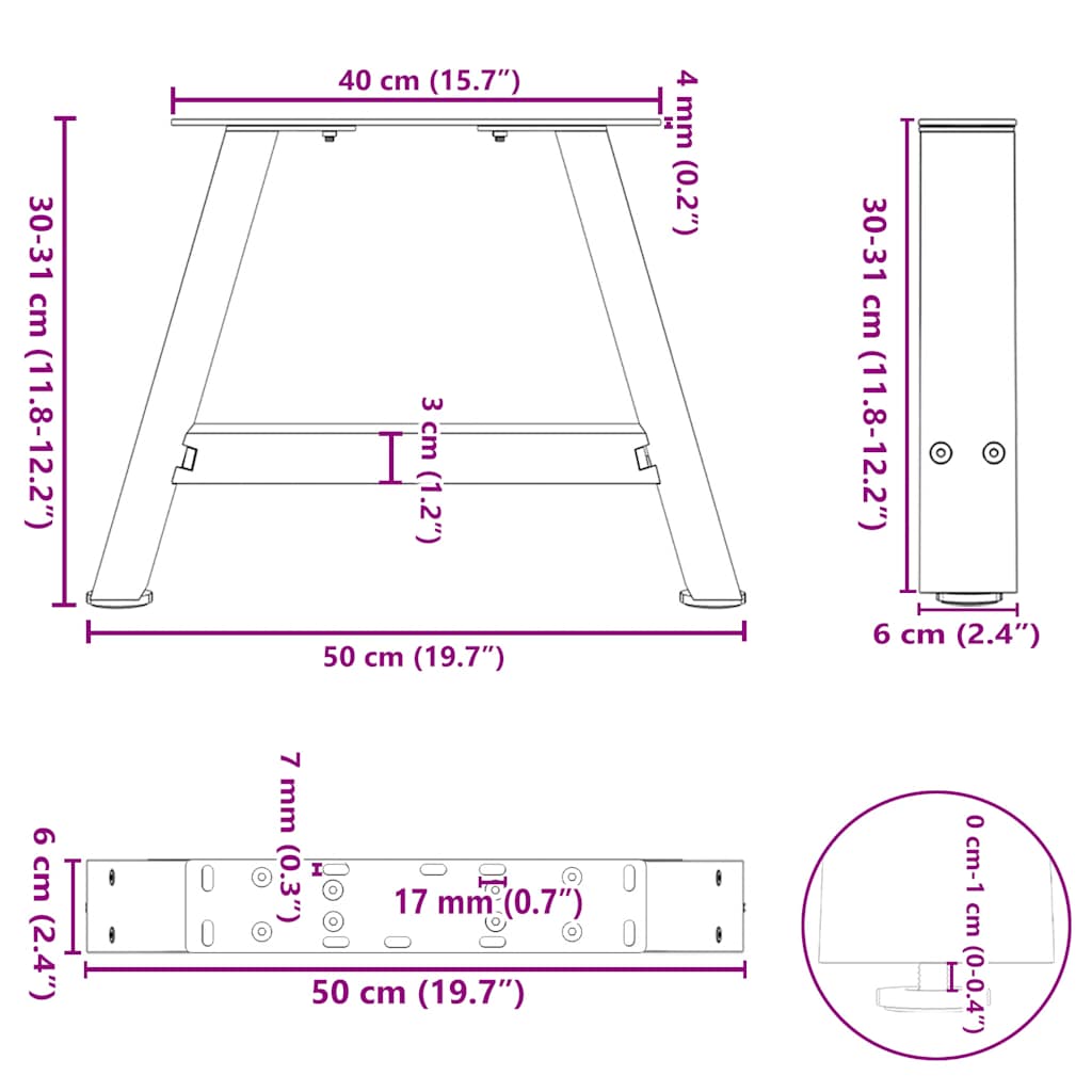 Coffee Table Legs A-Shaped 2 pcs 50x(30-31) cm Steel