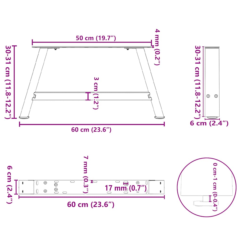 Coffee Table Legs A-Shaped 2 pcs Black 60x(30-31) cm Steel