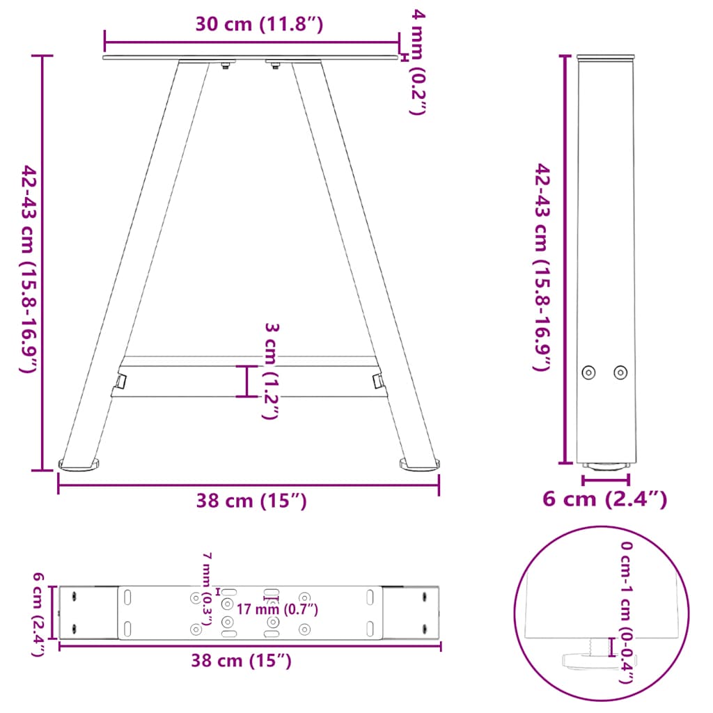 Coffee Table Legs A-Shaped 2 pcs 38x(42-43) cm Steel