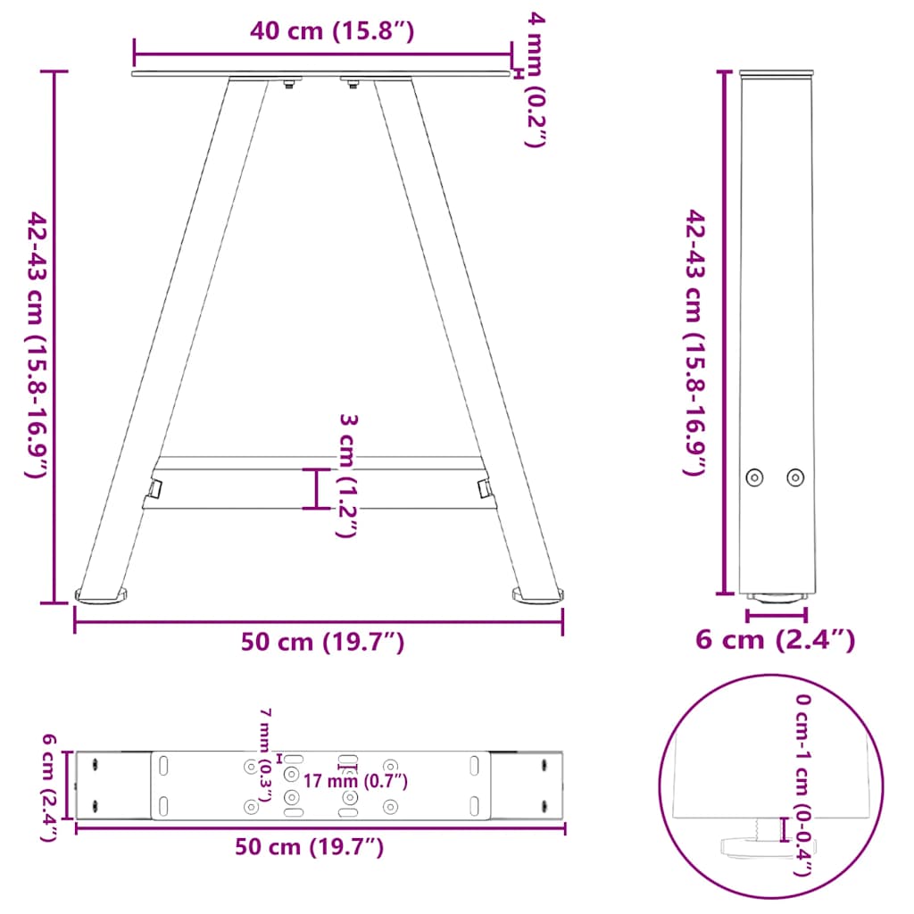 Coffee Table Legs A-Shaped 2 pcs Black 50x(42-43) cm Steel