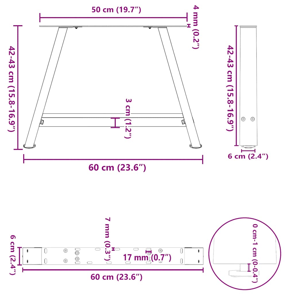 Coffee Table Legs A-Shaped 2 pcs Black 60x(42-43) cm Steel