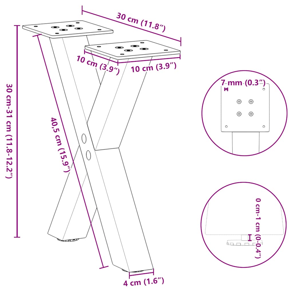 Coffee Table Legs X-Shaped 2 pcs White 30x(30-31) cm Steel