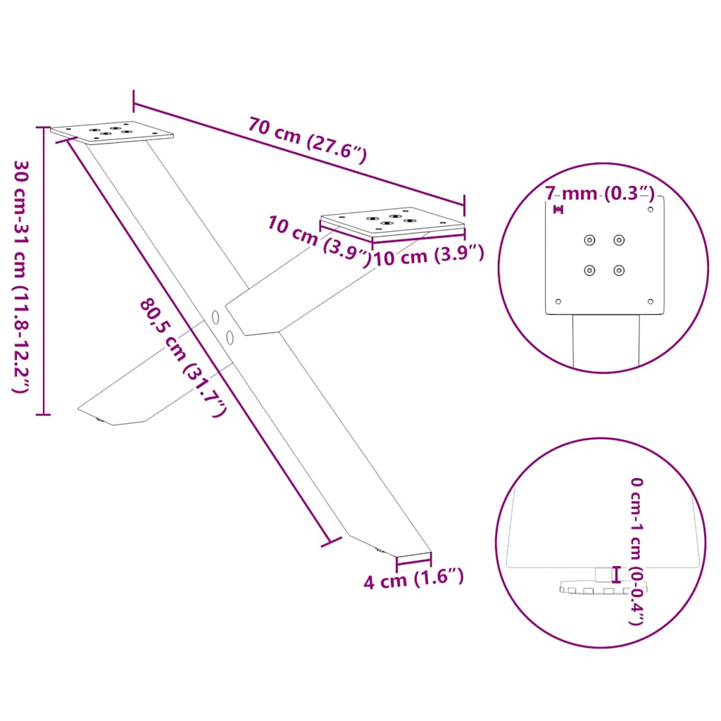 Coffee Table Legs X-Shaped 2 pcs White 70x(30-31) cm Steel