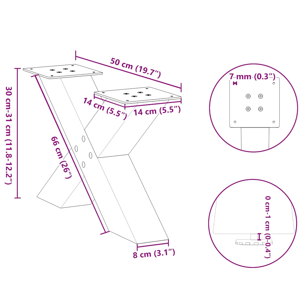 Coffee Table Legs X-Shaped 2 pcs White 50x(30-31) cm Steel