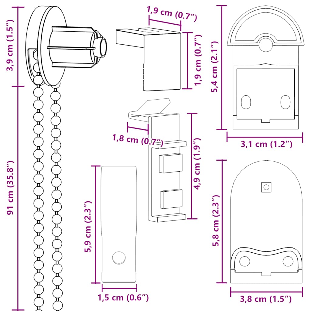20 Piece Roller Blind Fittings 25 mm