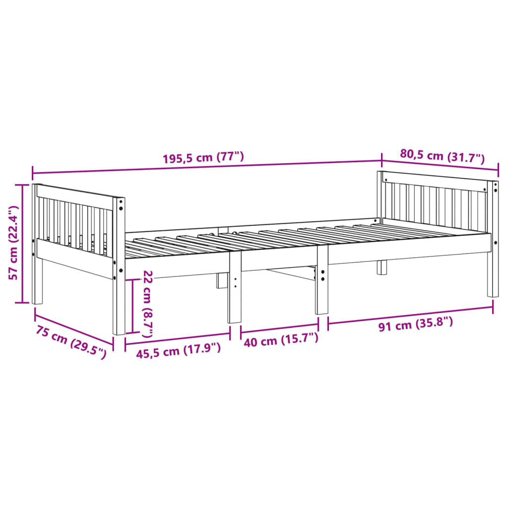 Children's Bed without Mattress Wax Brown 75x190 cm Solid Wood Pine
