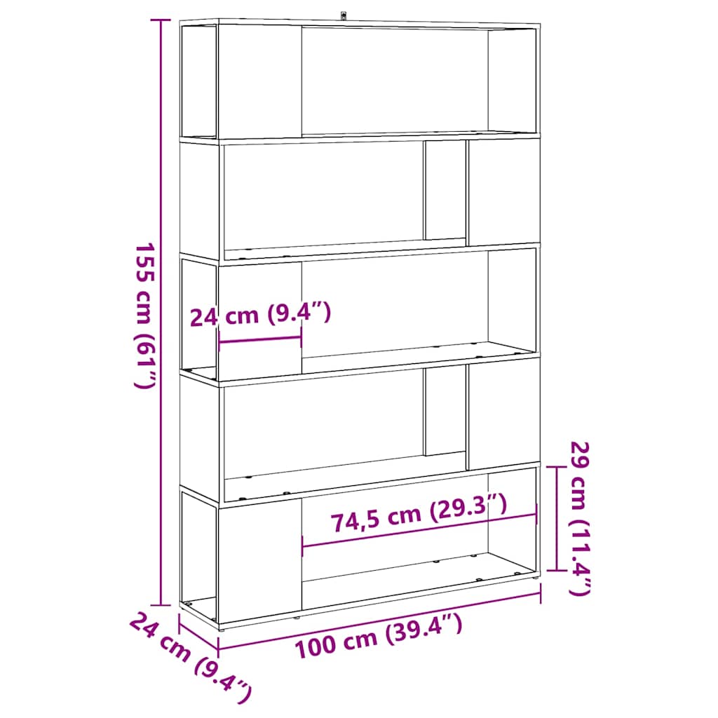 Book Cabinet/Room Divider Old Wood 100x24x155 cm