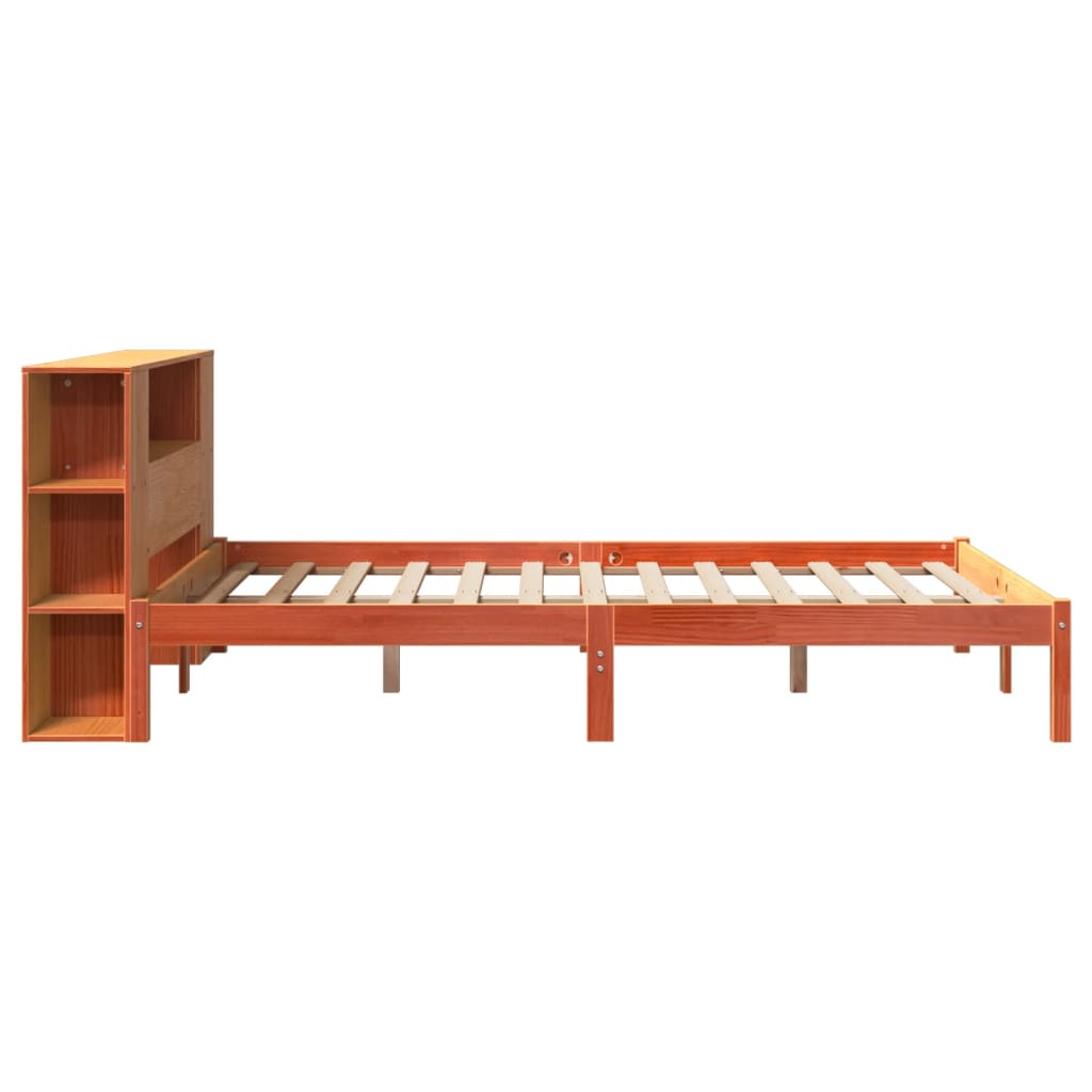 Bookcase Bed without Mattress Wax Brown 150x200 cm King Solid Wood Pine