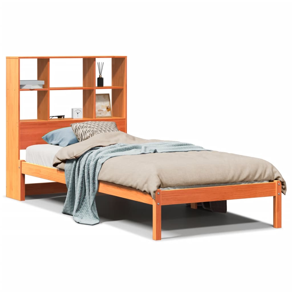 Bookcase Bed without Mattress Wax Brown 90x200 cm Solid Wood Pine