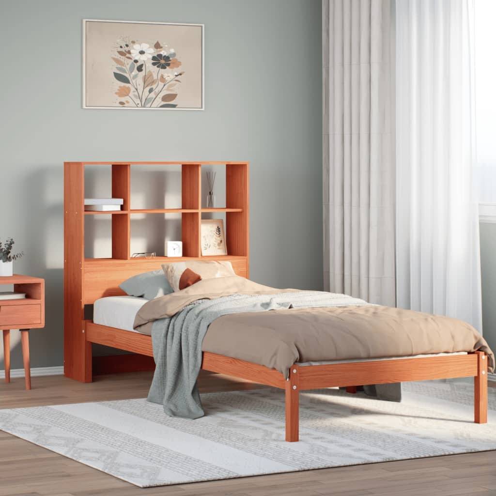 Bookcase Bed without Mattress Wax Brown 90x200 cm Solid Wood Pine