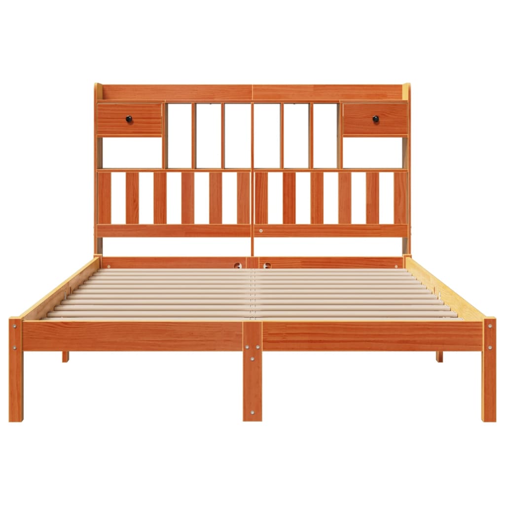 Bookcase Bed without Mattress Wax Brown 150x200 cm King Solid Wood Pine