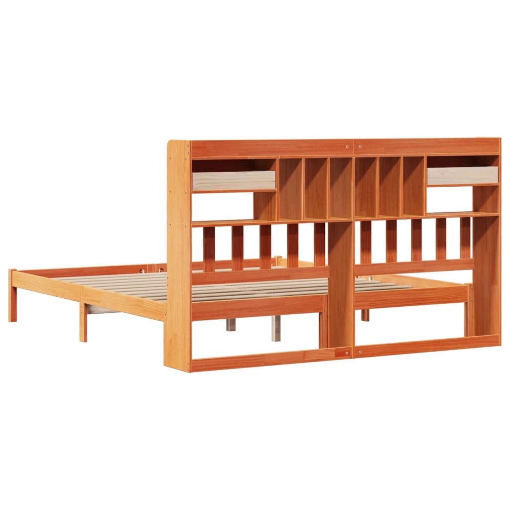 Bookcase Bed without Mattress Wax Brown 200x200 cm Solid Wood Pine