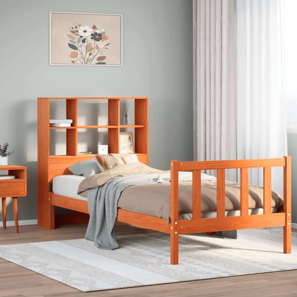 Bookcase Bed without Mattress Wax Brown 90x190 cm Single Solid Wood Pine