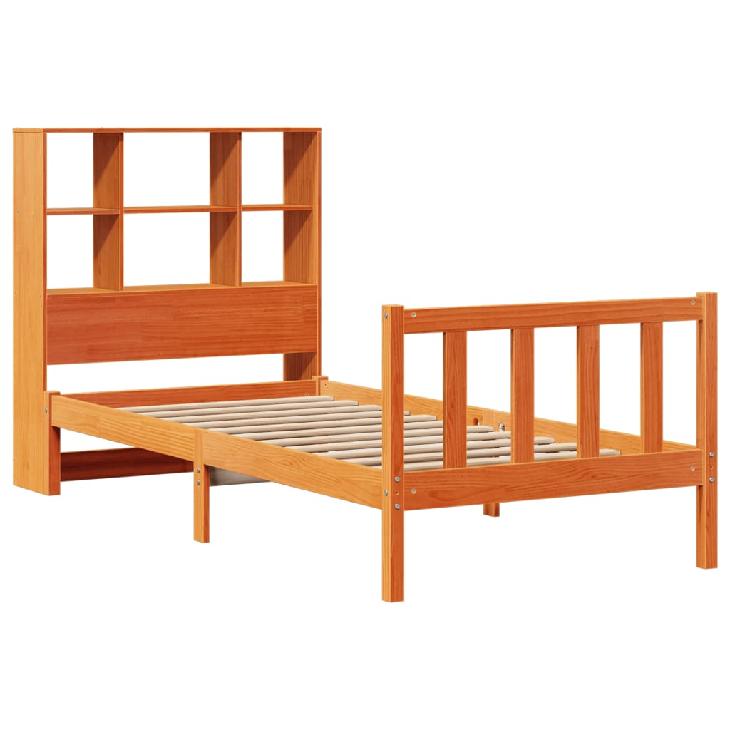 Bookcase Bed without Mattress Wax Brown 90x200 cm Solid Wood Pine
