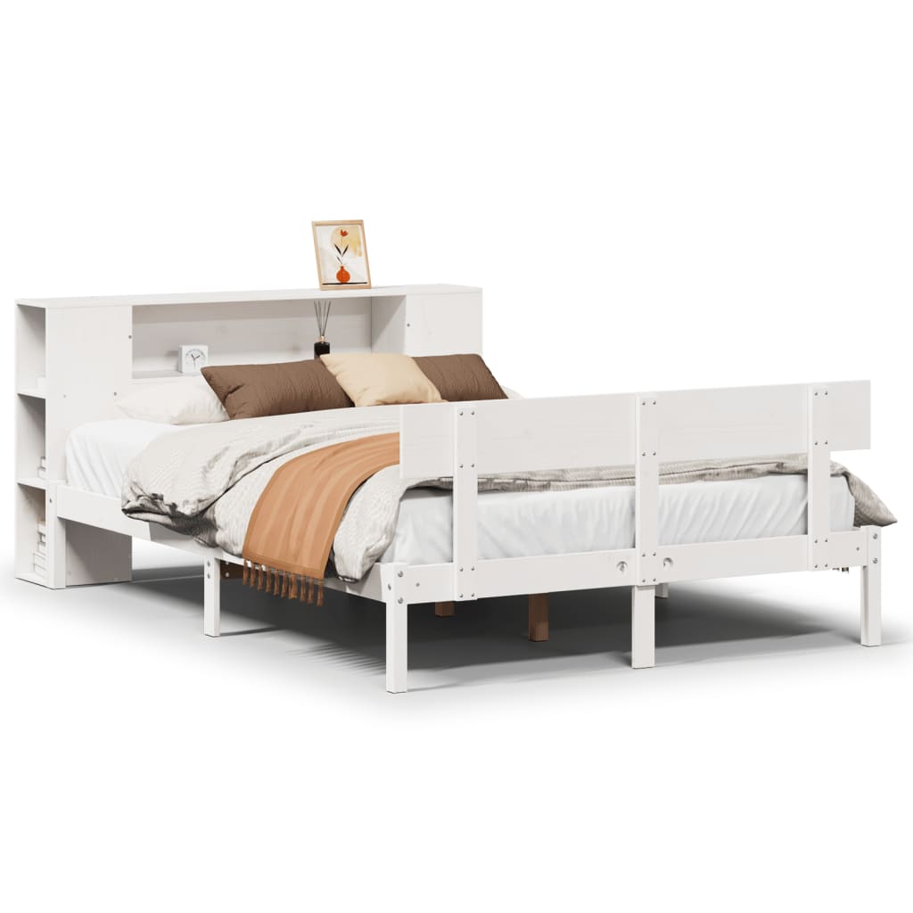 Bookcase Bed without Mattress White 135x190 cm Solid Wood Pine