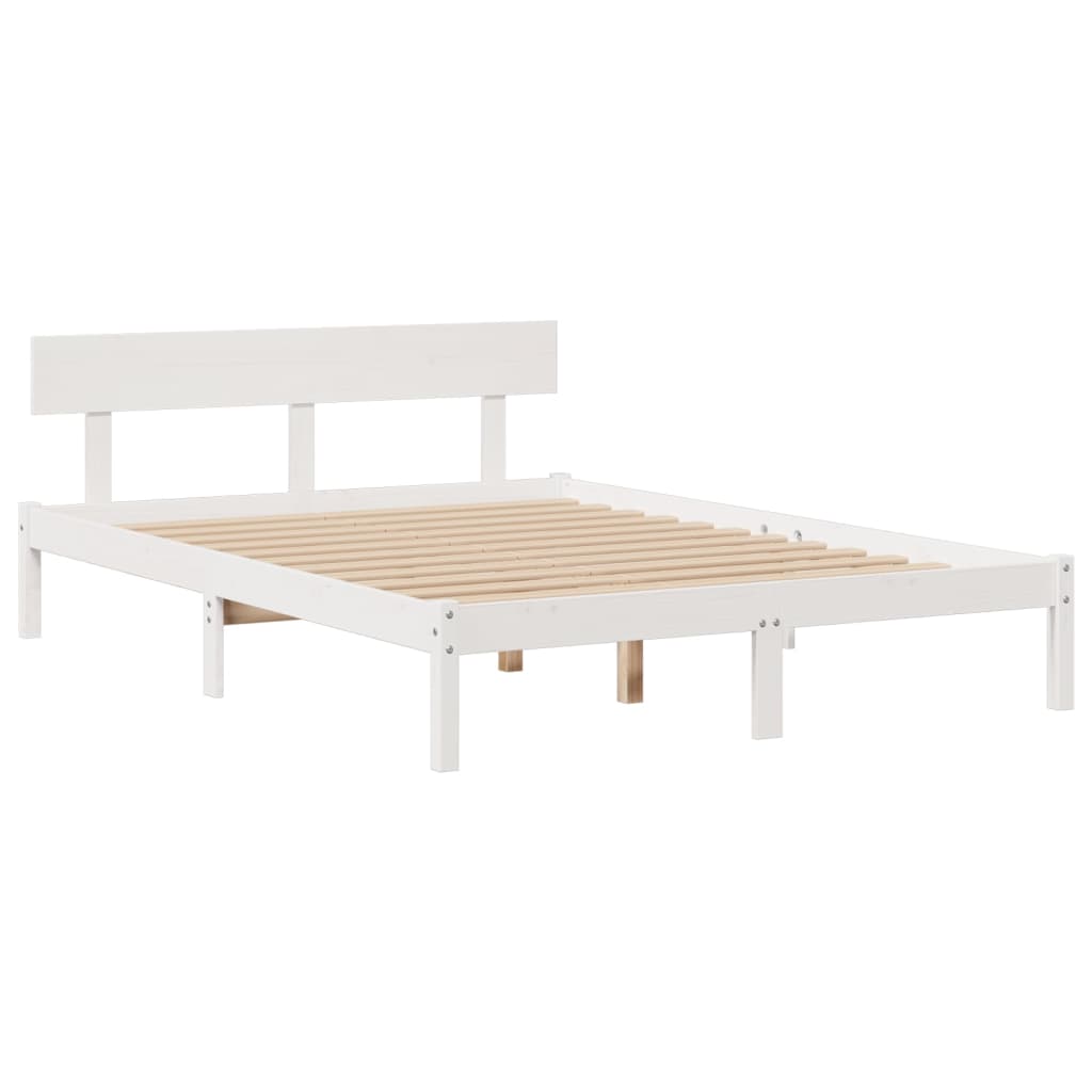 Bookcase Bed without Mattress White 150x200 cm King Solid Wood Pine
