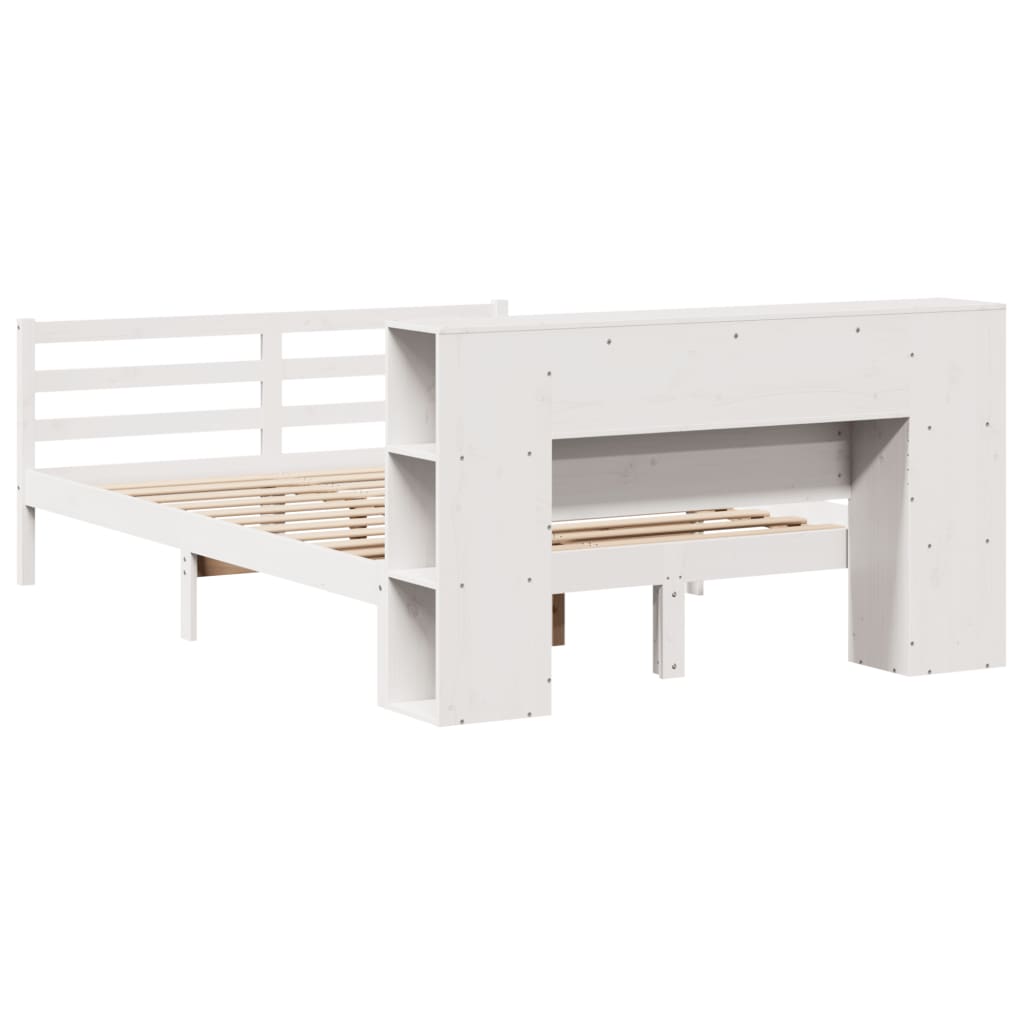 Bookcase Bed without Mattress White 150x200 cm King Size Solid Wood Pine