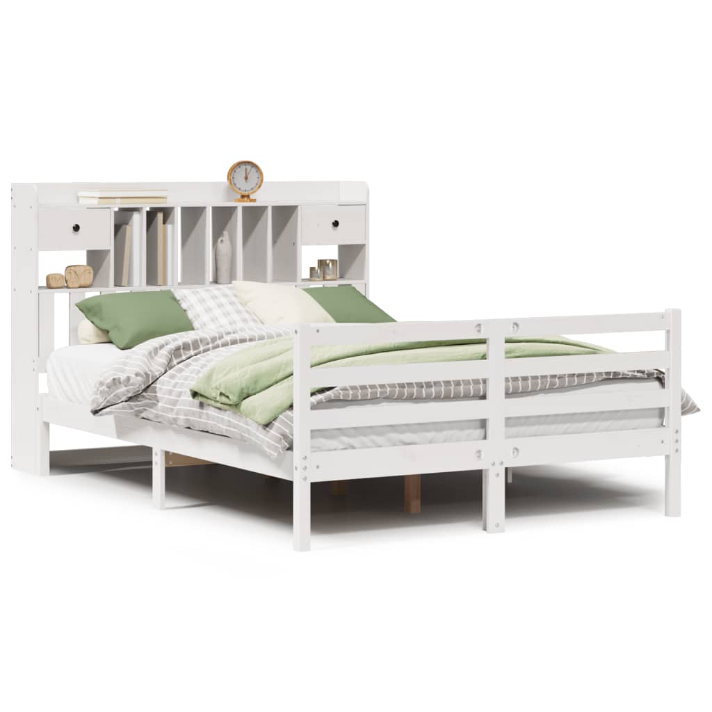 Bookcase Bed without Mattress White 140x200 cm Solid Wood Pine