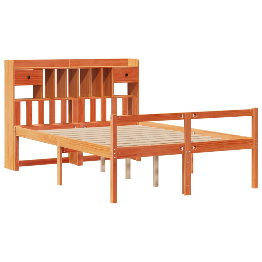 Bookcase Bed without Mattress Wax Brown 160x200cm Solid Wood Pine