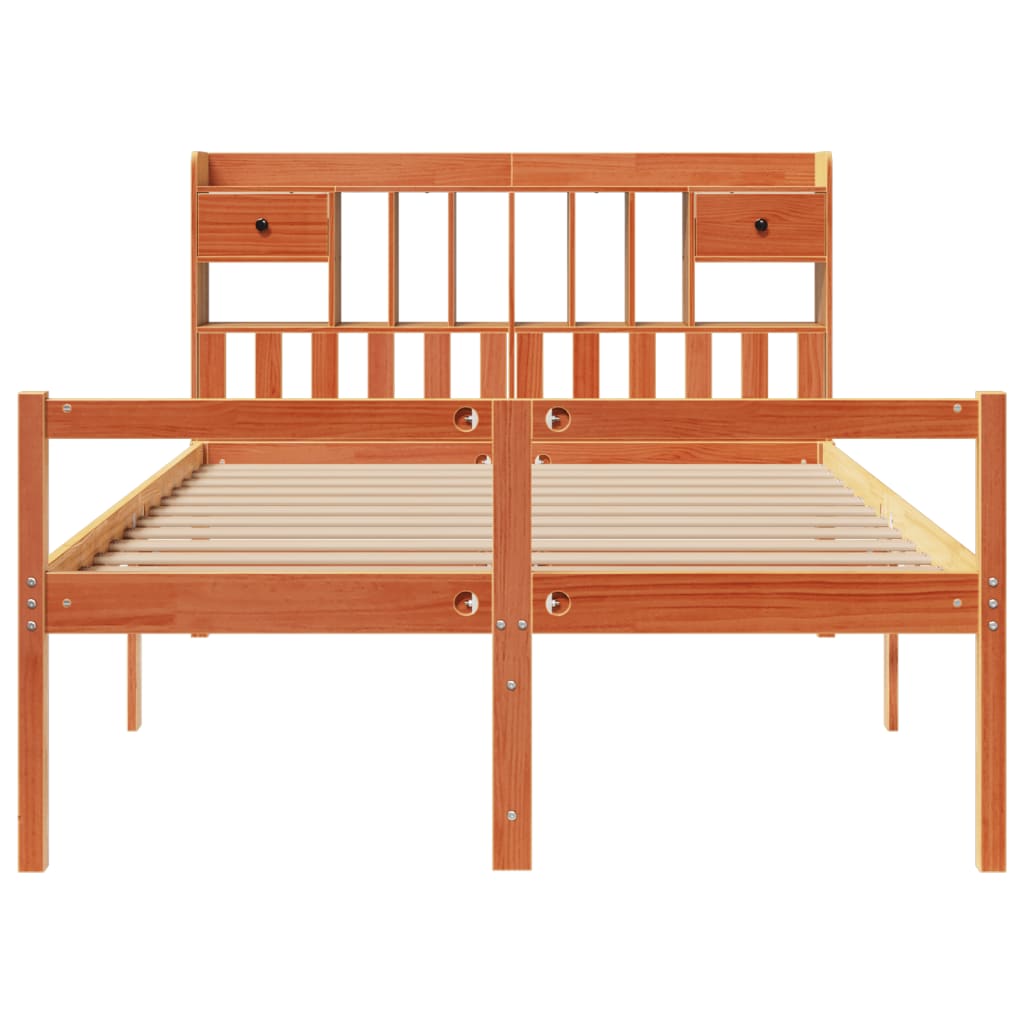 Bookcase Bed without Mattress Wax Brown 160x200cm Solid Wood Pine