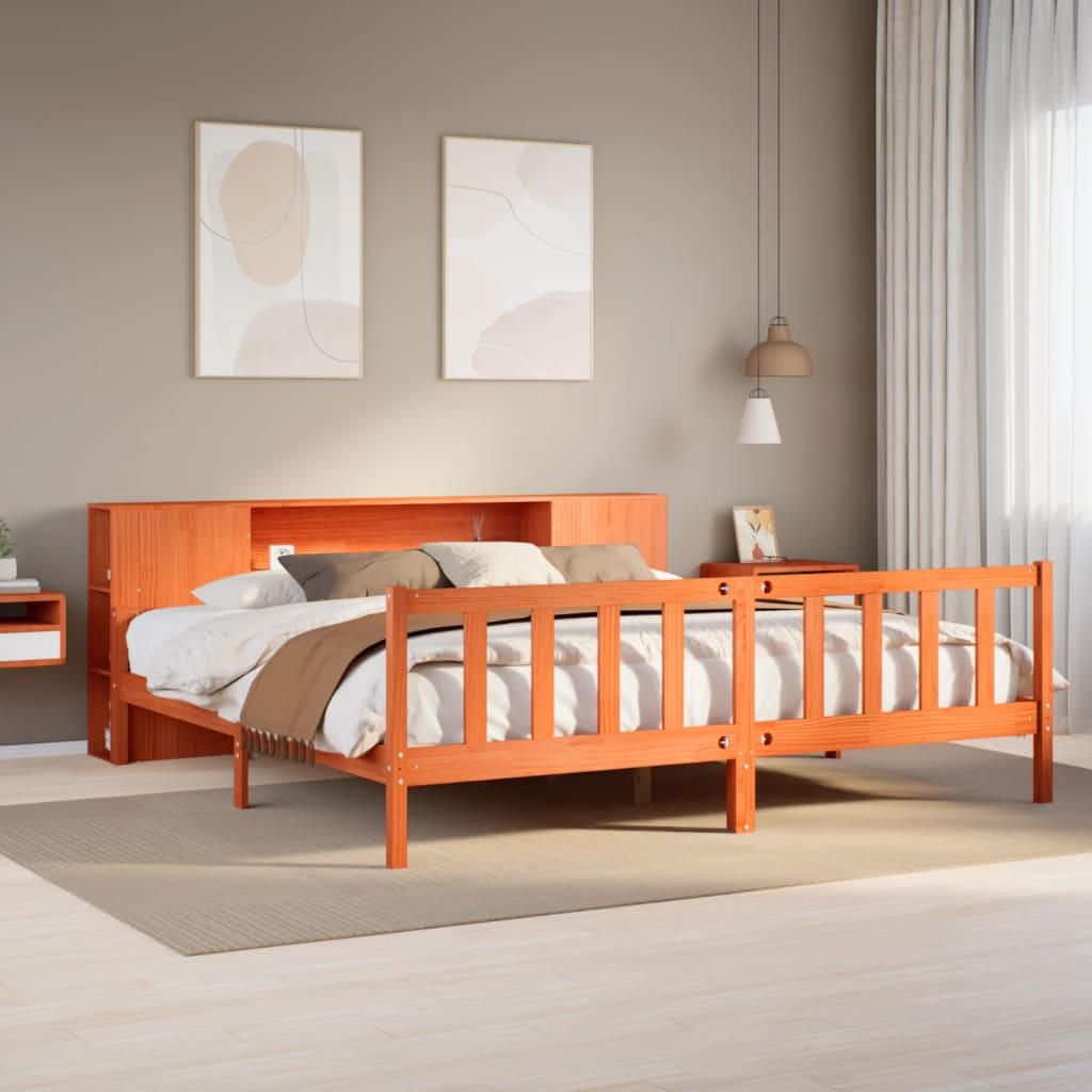 Bookcase Bed without Mattress Wax Brown 180x200 cm Super King Solid Wood