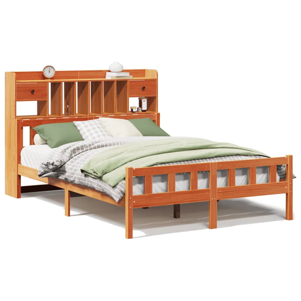Bookcase Bed without Mattress Wax Brown 160x200cm Solid Wood Pine