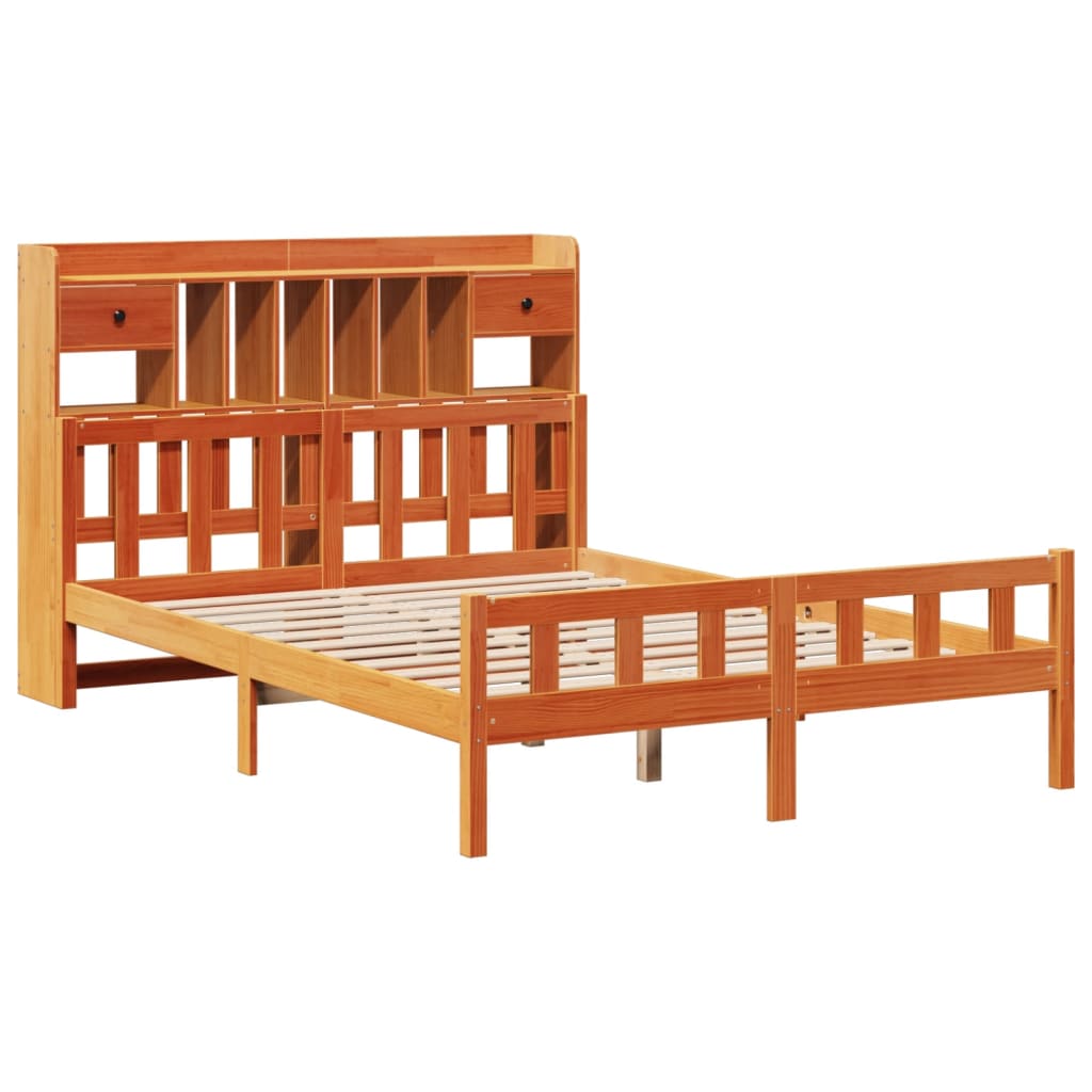 Bookcase Bed without Mattress Wax Brown 160x200cm Solid Wood Pine