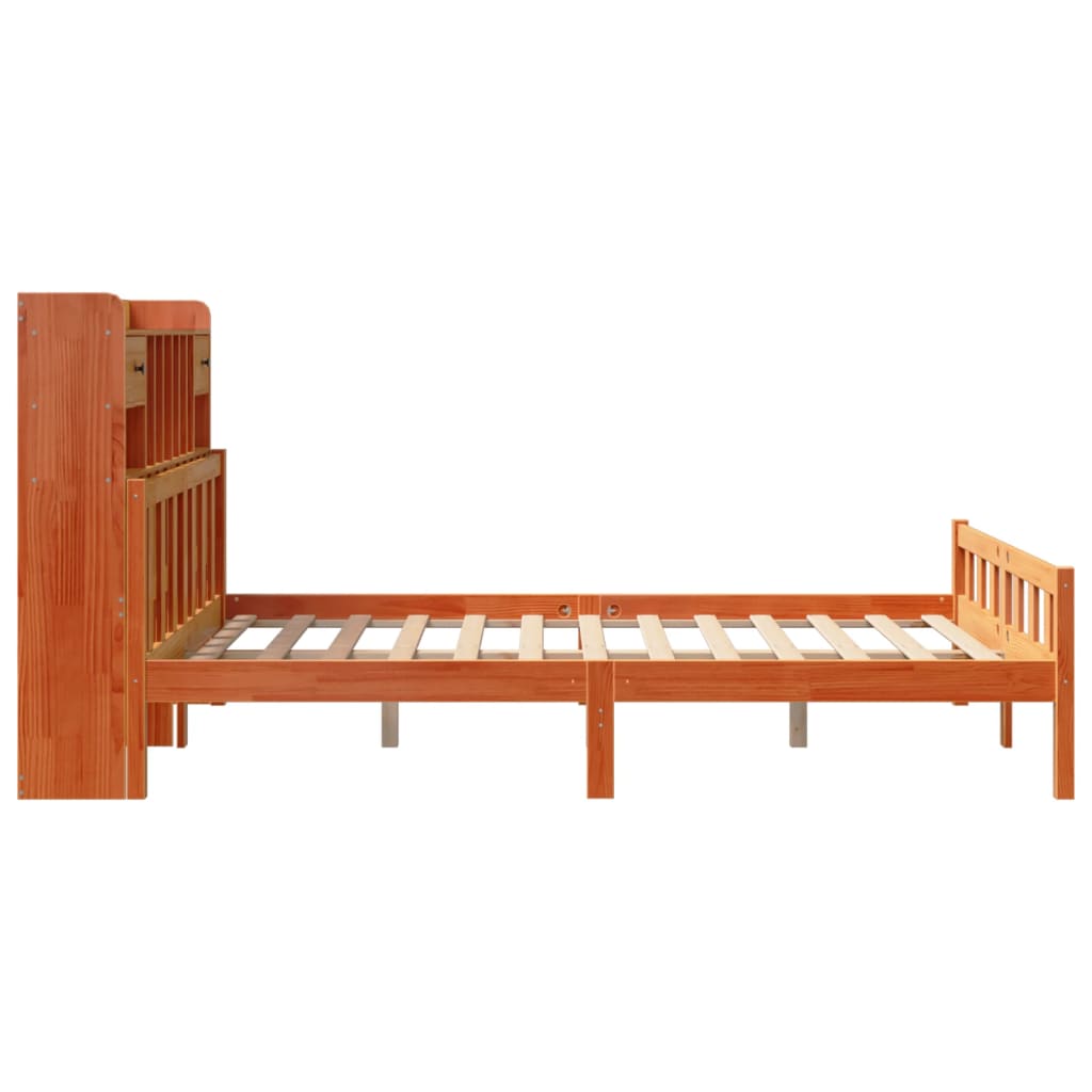 Bookcase Bed without Mattress Wax Brown 160x200cm Solid Wood Pine