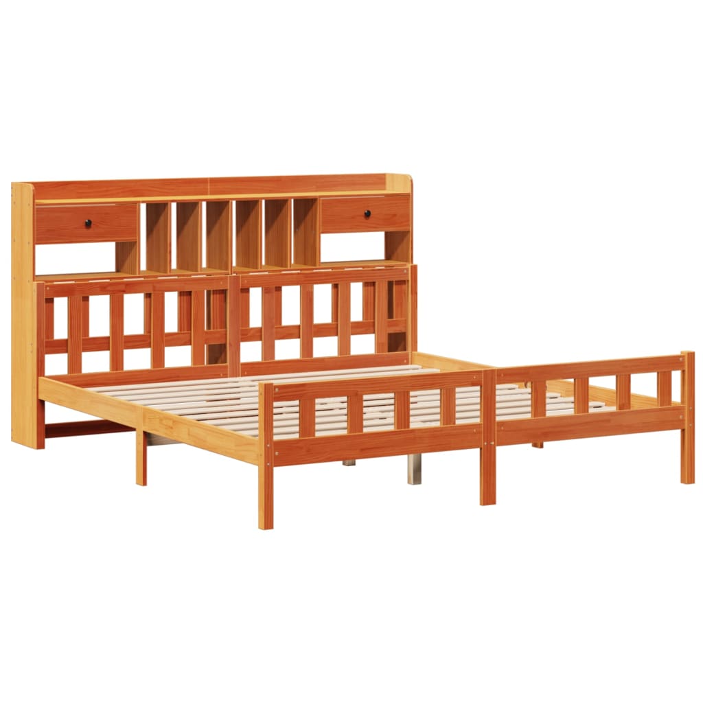 Bookcase Bed without Mattress Wax Brown 180x200 cm Super King Solid Wood Pine