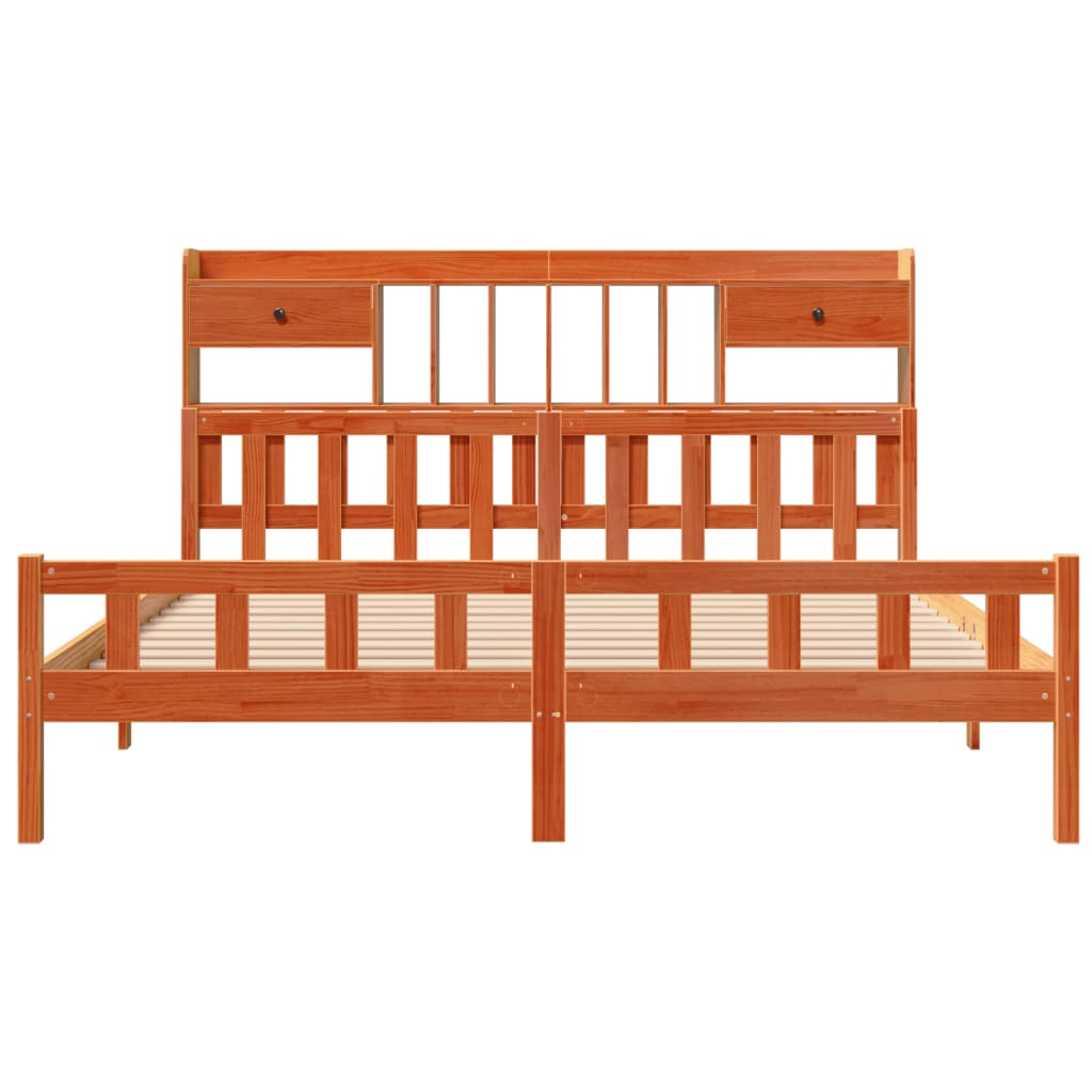 Bookcase Bed without Mattress Wax Brown 180x200 cm Super King Solid Wood Pine