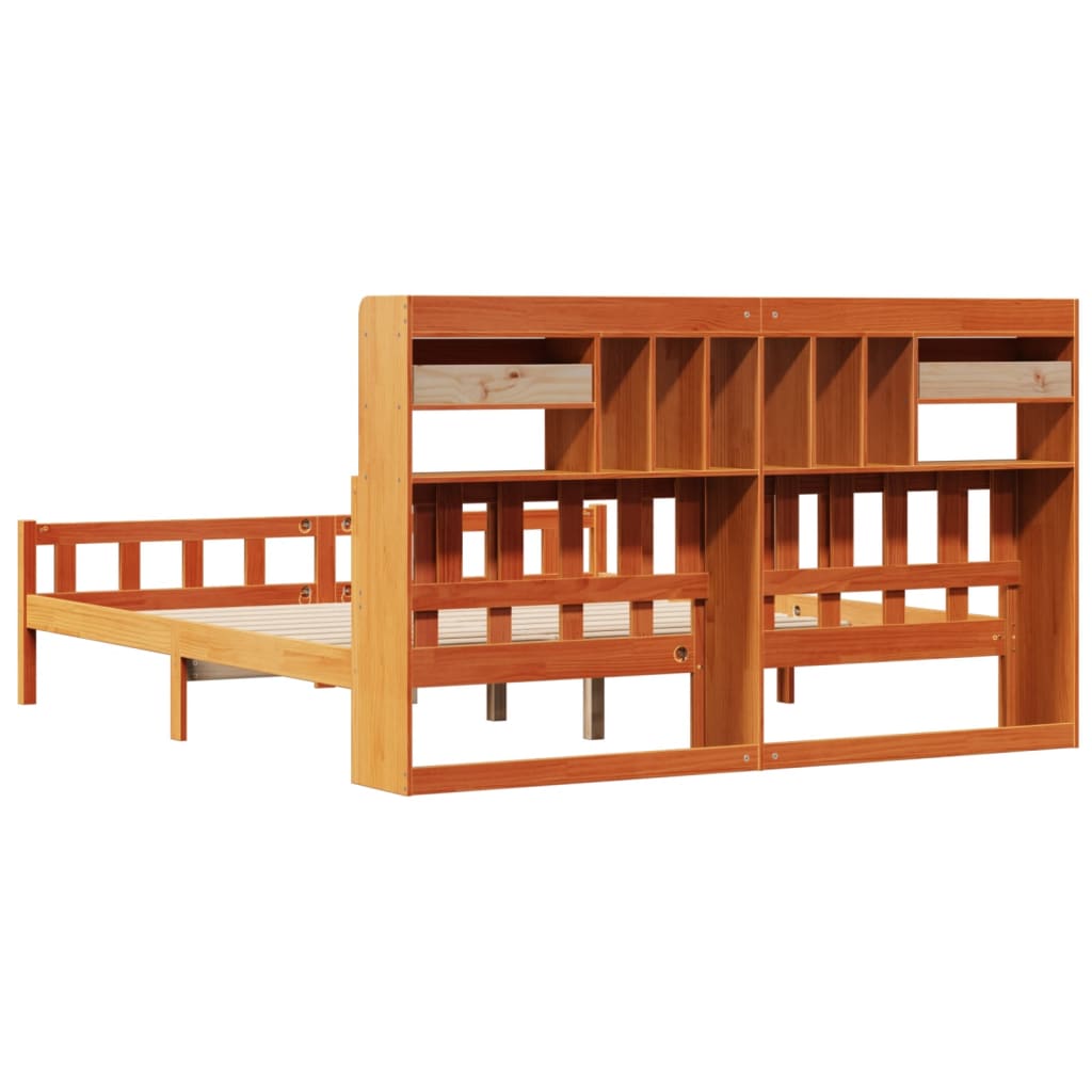 Bookcase Bed without Mattress Wax Brown 180x200 cm Super King Solid Wood Pine