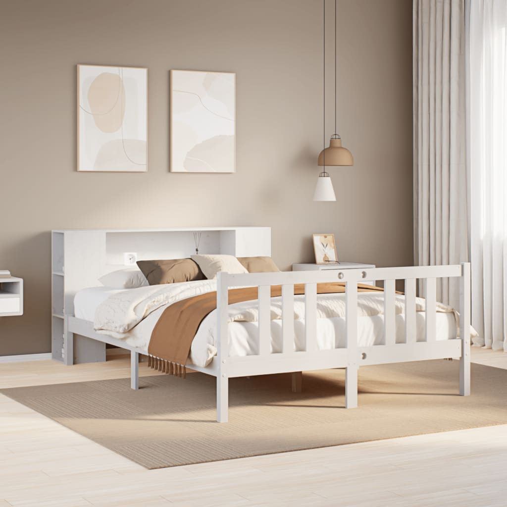 Bookcase Bed without Mattress White 140x200cm Solid Wood Pine
