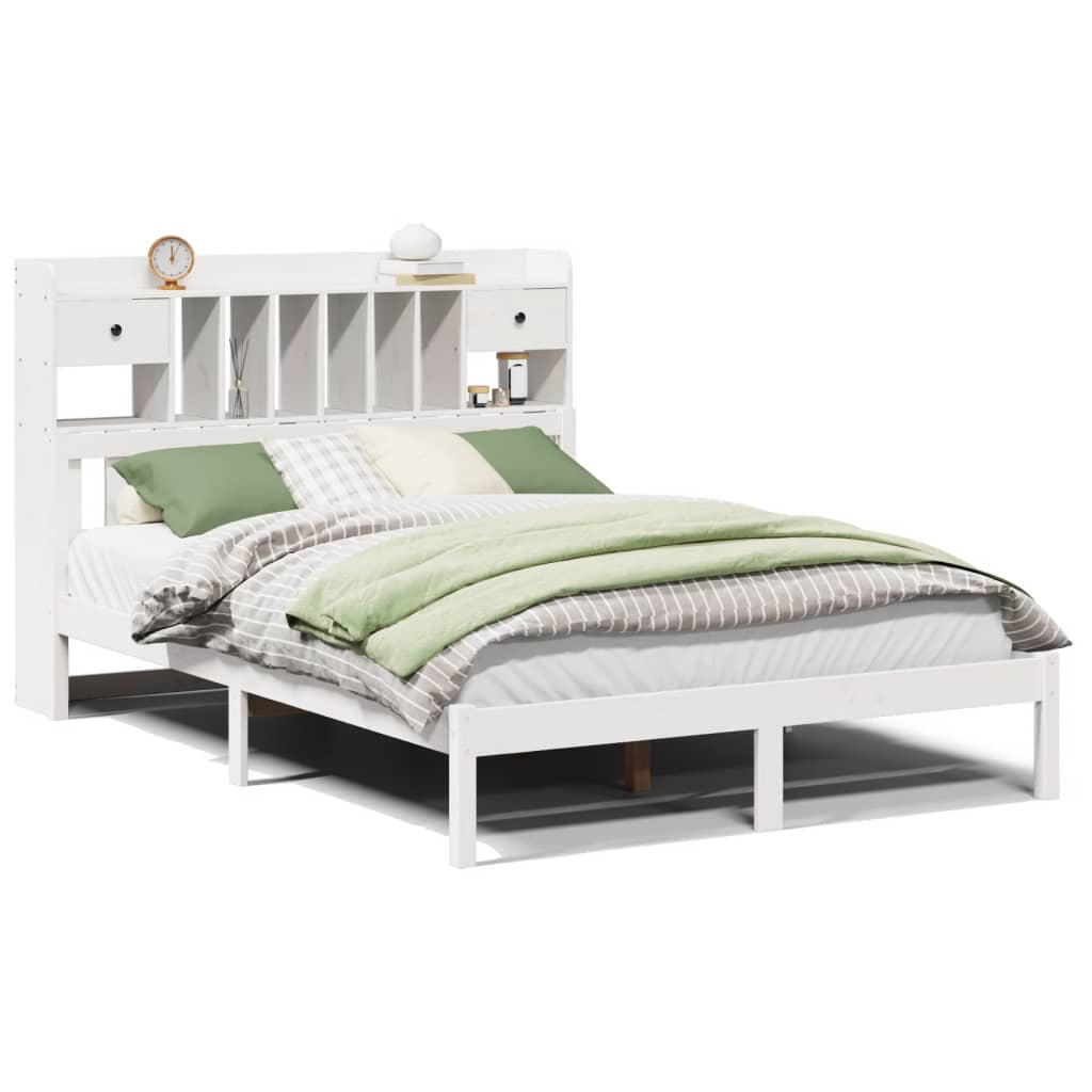 Bookcase Bed without Mattress White 140x200 cm Solid Wood Pine