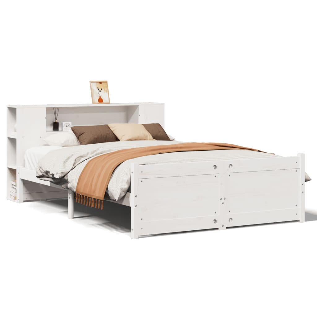 Bookcase Bed without Mattress White 150x200cm King Size Solid Wood Pine
