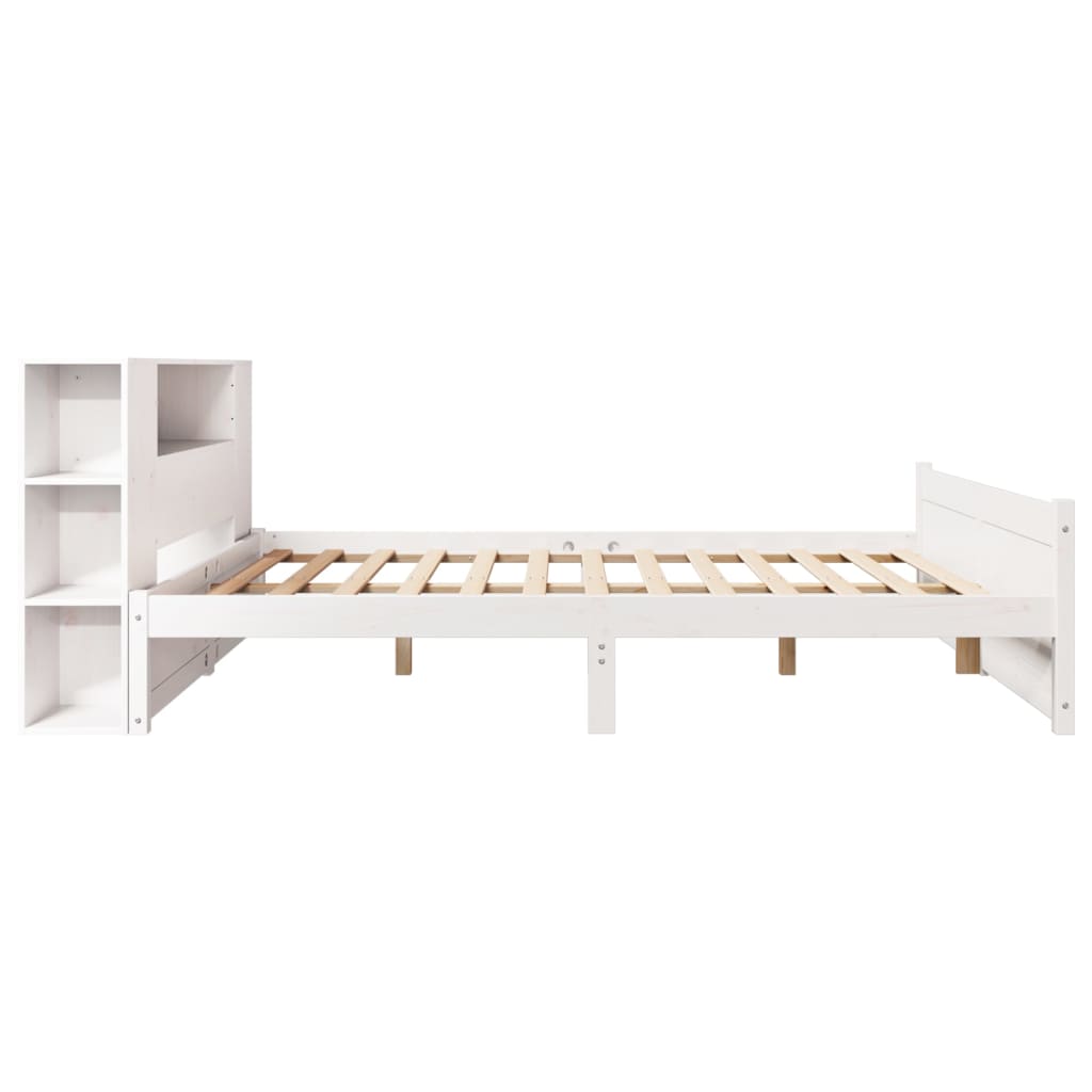 Bookcase Bed without Mattress White 150x200cm King Size Solid Wood Pine