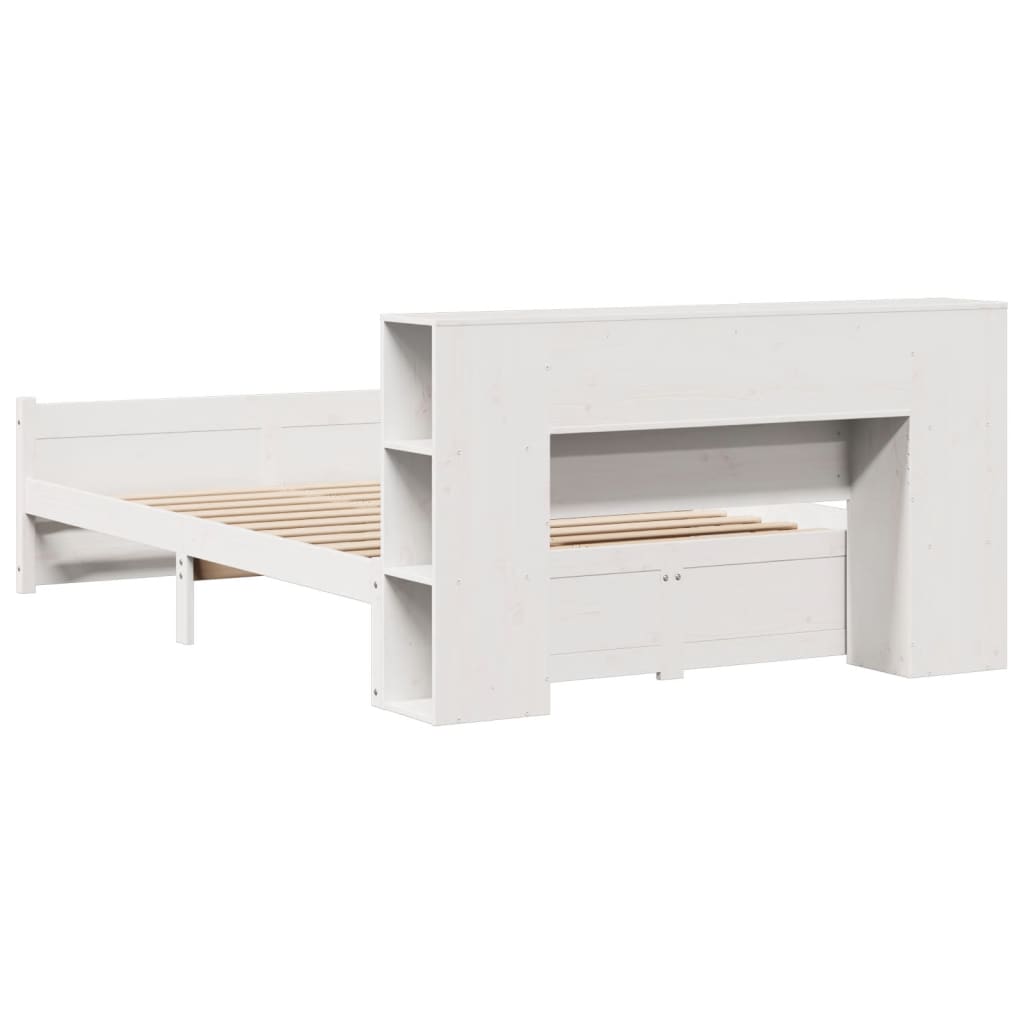 Bookcase Bed without Mattress White 150x200cm King Size Solid Wood Pine