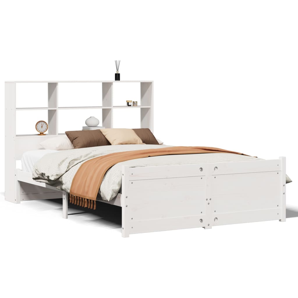 Bookcase Bed without Mattress White 140x200cm Solid Wood Pine