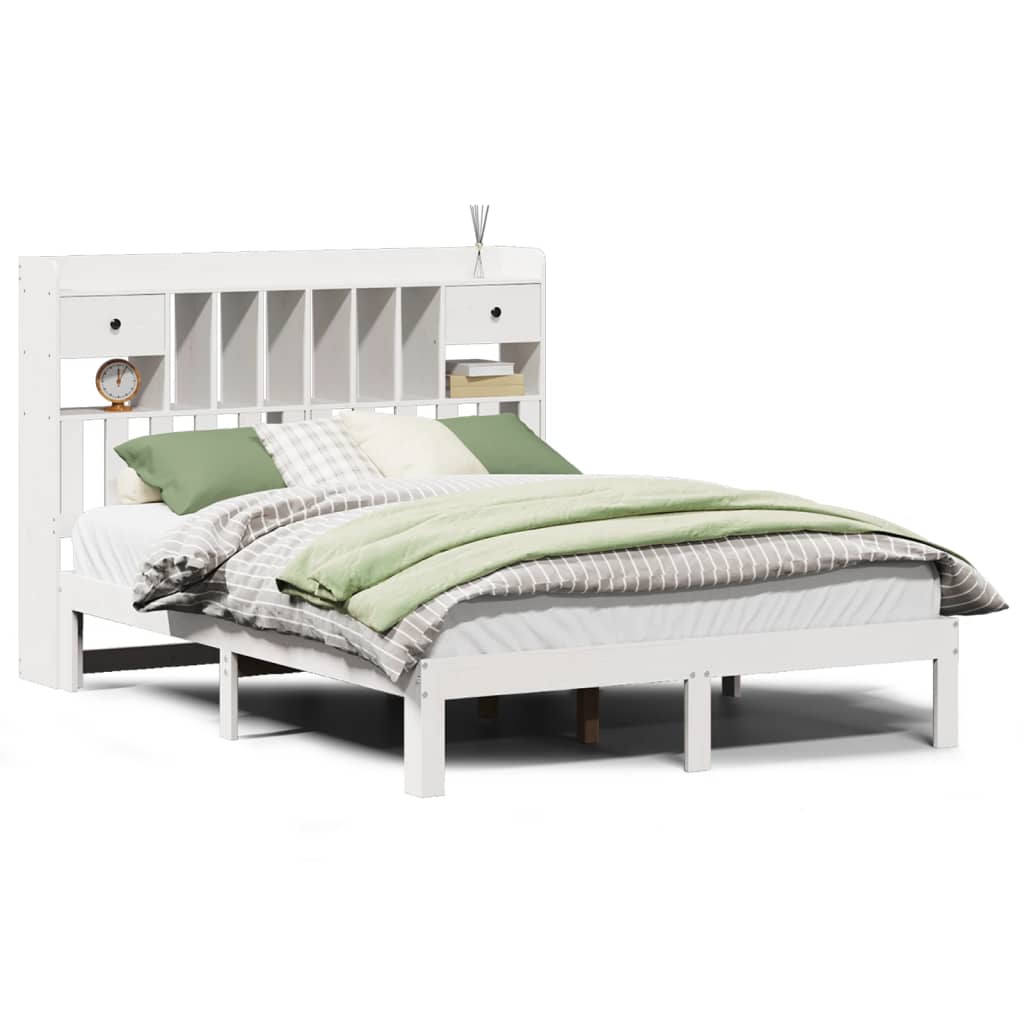 Bookcase Bed without Mattress White 140x200cm Solid Wood Pine
