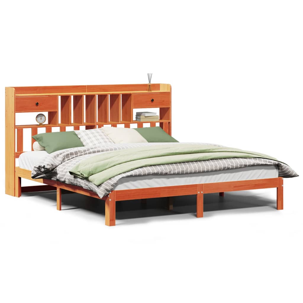 Bookcase Bed without Mattress Wax Brown 180x200cm Solid Wood Pine