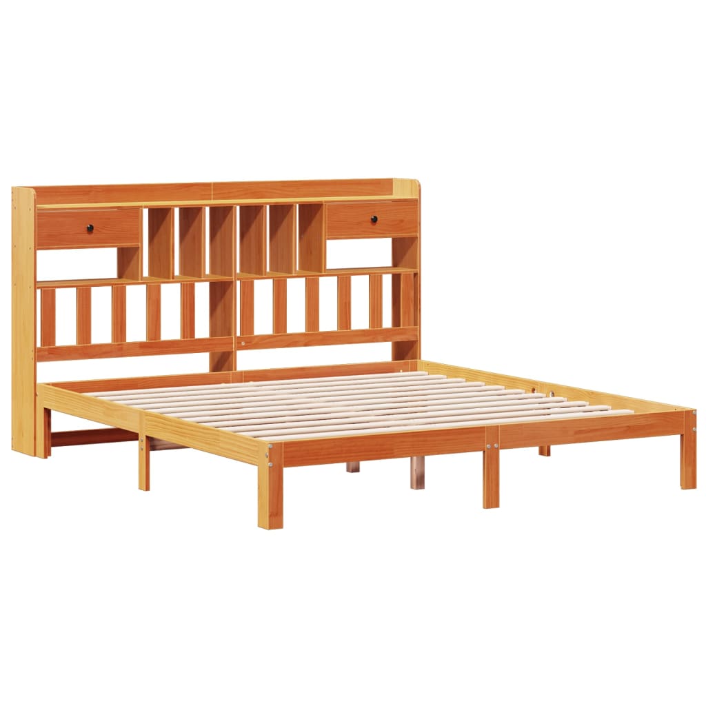 Bookcase Bed without Mattress Wax Brown 180x200cm Solid Wood Pine