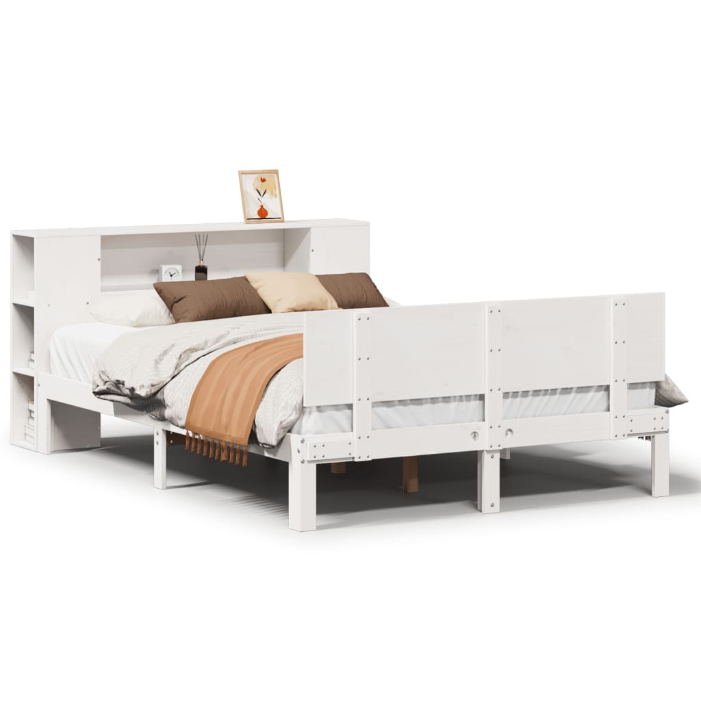 Bookcase Bed without Mattress White 140x200cm Solid Wood Pine