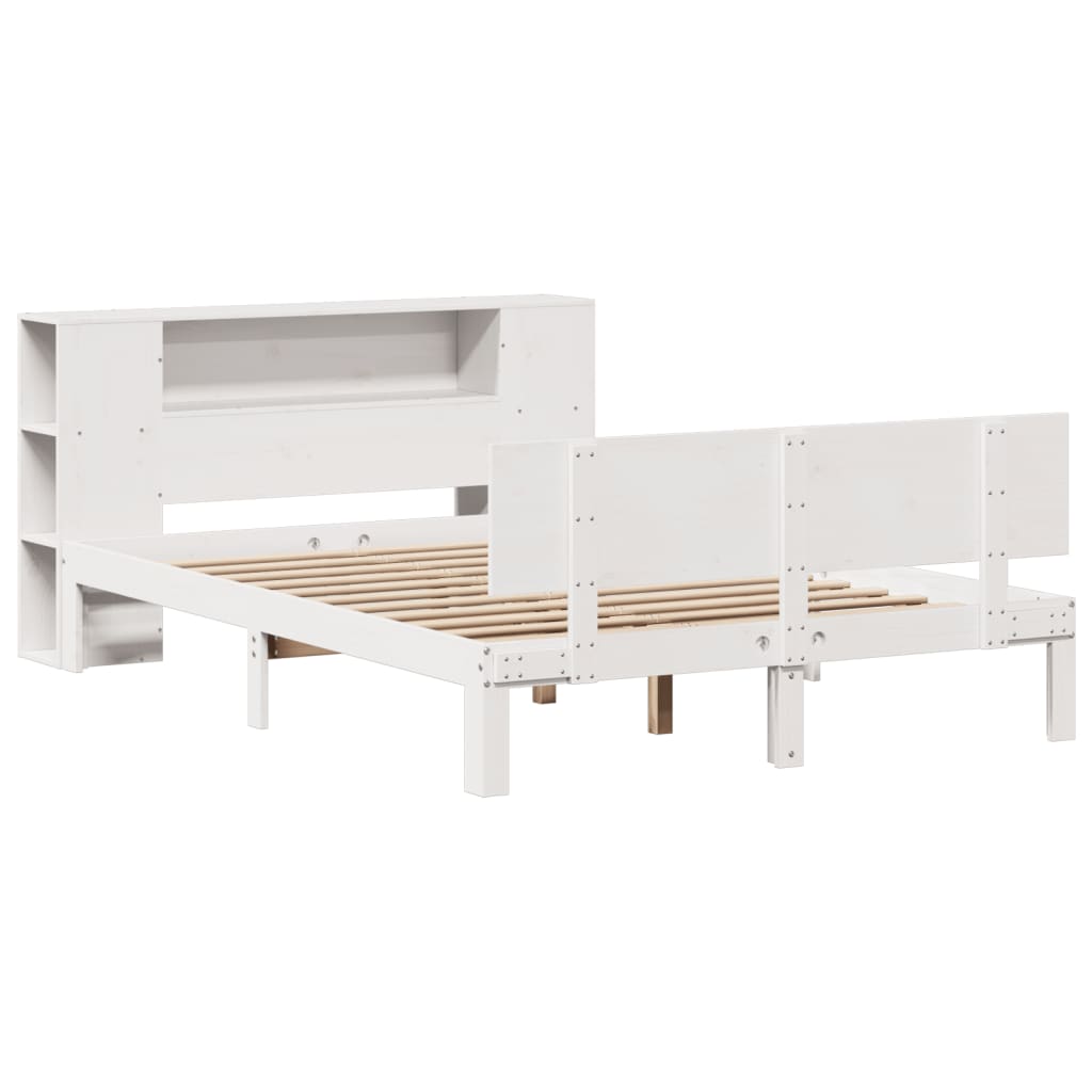 Bookcase Bed without Mattress White 150x200 cm King Size Solid Wood Pine