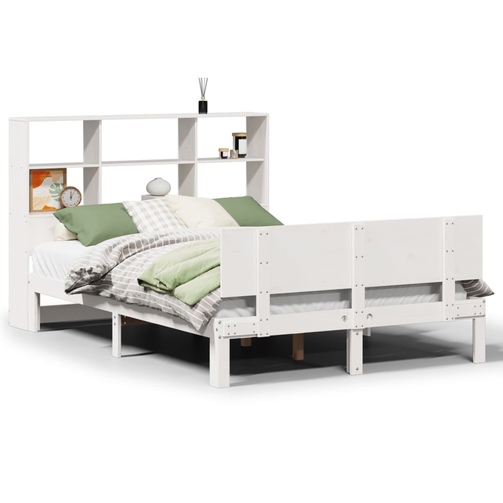 Bookcase Bed without Mattress White 140x190cm Solid Wood Pine
